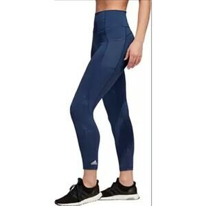 Adidas Believe This Badge Pockets High Rise Blue Print Leggings Women's S